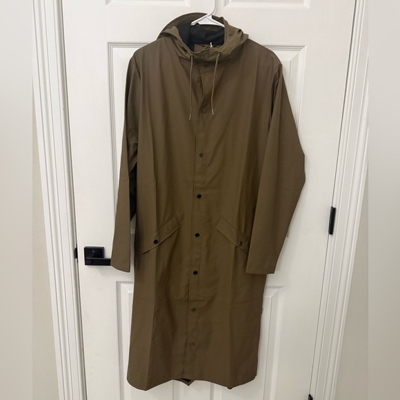 RAINS Long Jacket Unisex Wood/Brown Size Small Raincoat &150 NWT Waterproof - Picture 7 of 12